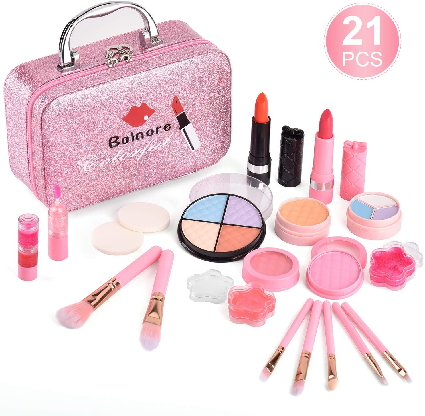 FRCOLOR 7pcs 33 makeup palette eyeshadow palette kids cosmetics kid toys  for girls pink cosmetic bag kids cosmetic kit girls play makeup Kids Makeup