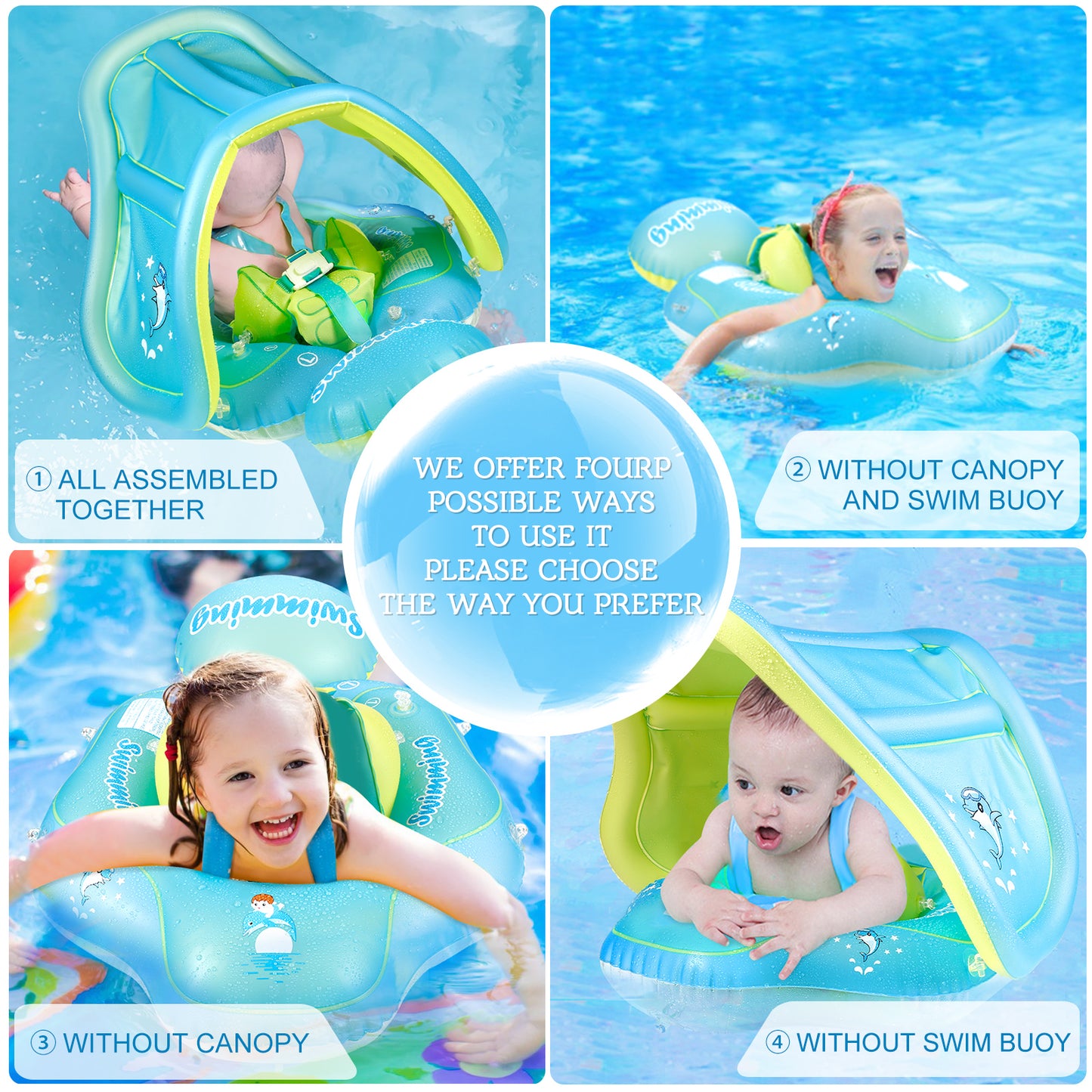 Vextronic Infant Pool Float Inflatable Baby Swimming Float with Sponge Safety Bottom Support Water Toys Swim Trainer for Ages of 3-72 Months