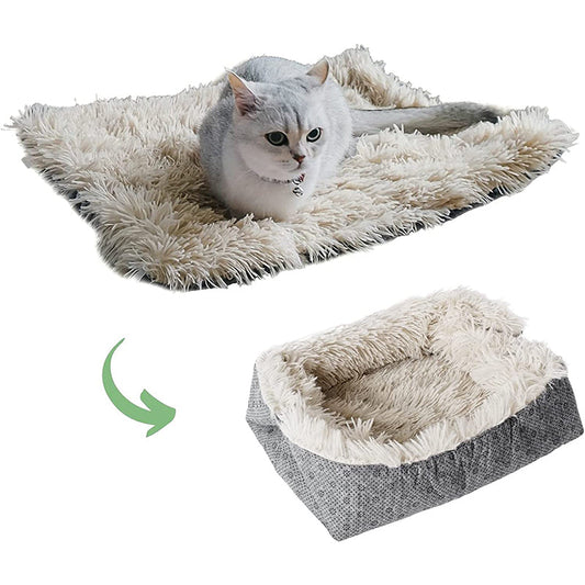 Warming Cat Bed Mat, Machine Washable Plush Non-Skid Convertible, for Indoor and Carrier
