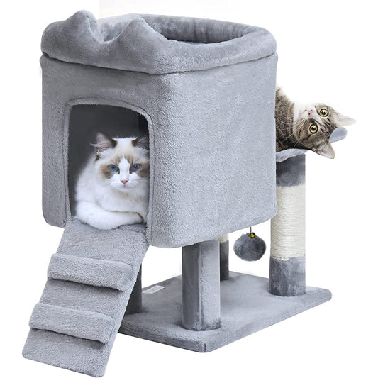 Modern Cat Tower with Sisal Scratching Posts, Cat Condo with Plush Perch, Climbing Ladder & Dangling Ball, Cat Furniture for Kittens Adult Cats