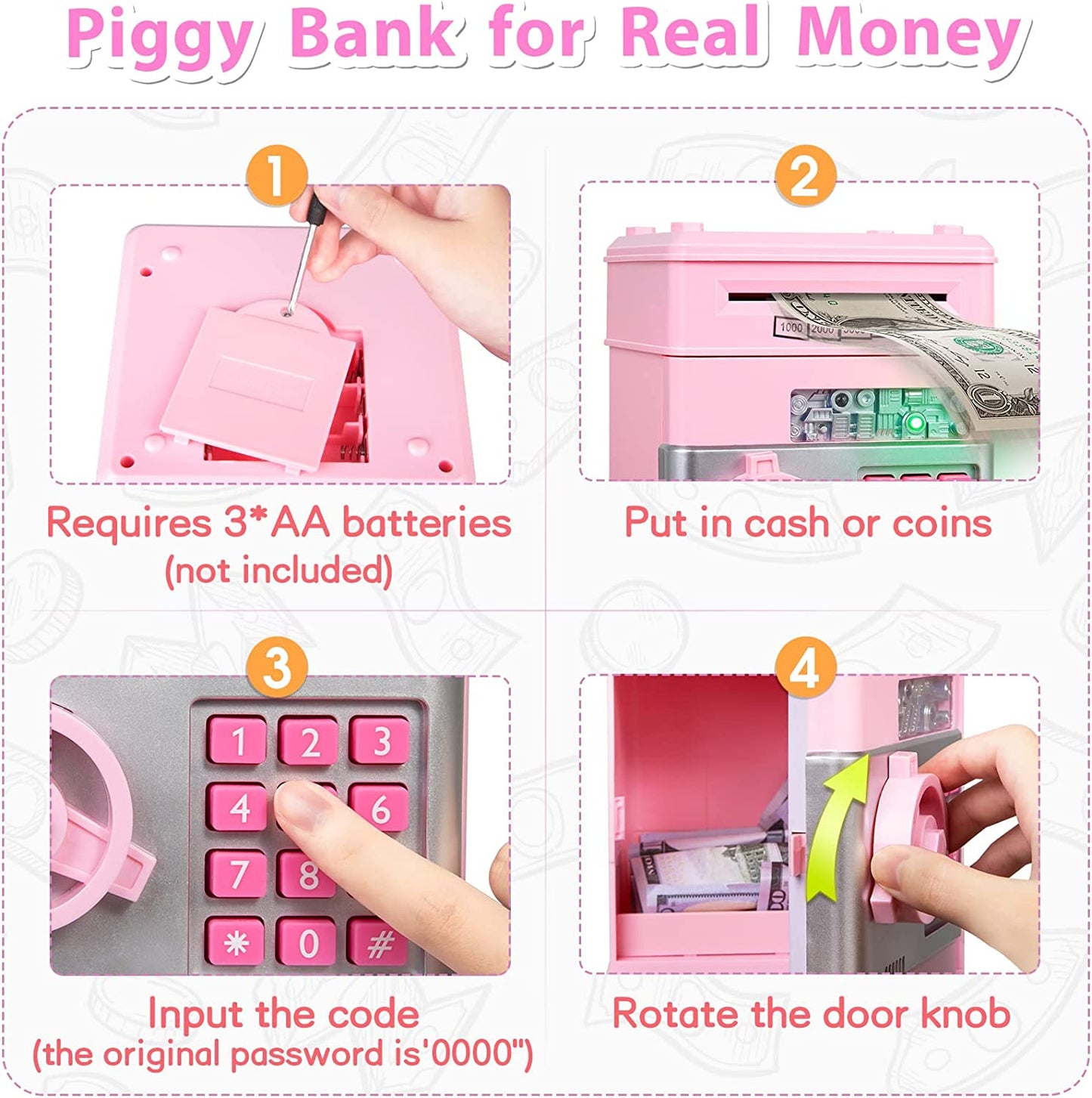 ATM Piggy Bank for Real Money - Best Gifts for Girls/Boys/Kids