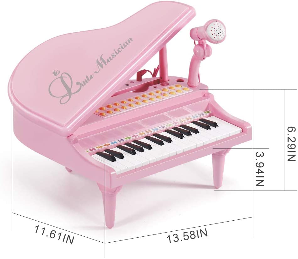 31 Keys Little Pink Piano for Girls with Microphone Electronic Organ Music Keyboard for Kids