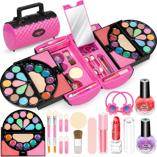 56 Pcs Real Kids Makeup Kit for Girls, Washable Pretend Play Makeup Toy Set with Cosmetic Case for Girl, Toddler Make up Toys Birthday for Kids 3 4 5 6 7 8 9 10 11 12 Years Old