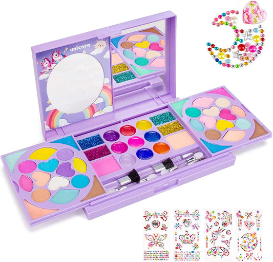 Kids Washable Makeup Kit, Fold Out Makeup Palette with Mirror, Make Up Toy Gifts for Girls - Safety Tested- Non Toxic