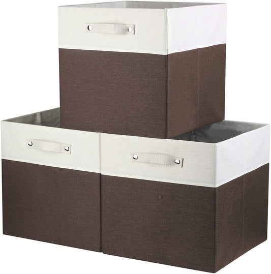 [Ship From America Directly] Foldable Storage Cube Bins Fabric Storage Basket Collapsible Storage Box Organizer with Handles(Brown ×12pcs)