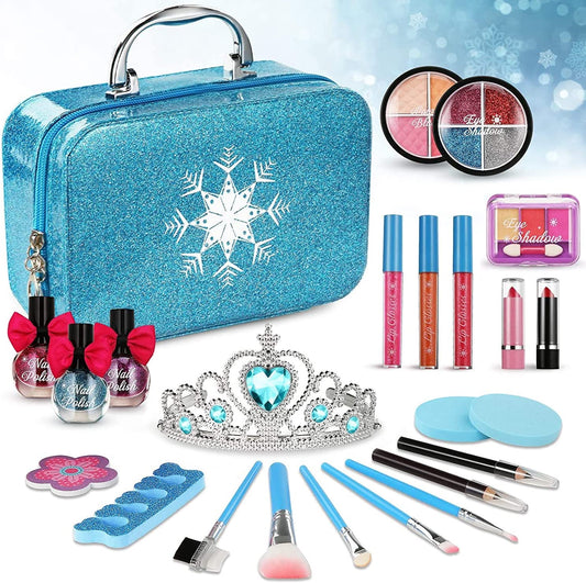 Kids Makeup Kit for Girl, 24 Pcs Washable Makeup Kit Real Cosmetic Toy with Bag, Safe & Non-Toxic Frozen Makeup Set for Princess, Toddler Makeup Set Kids Toys for 3-12 Years Old Girls Gift