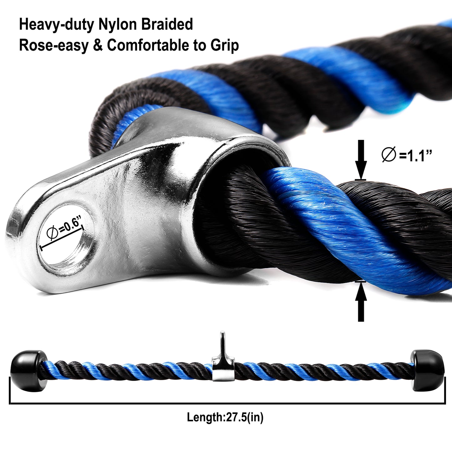 Awefrank Deluxe Tricep Rope Pull Down Cable, 27 Inch Rope Length, Easy to Grip & Non-Slip Cable Attachment for Gym Workout Exercise