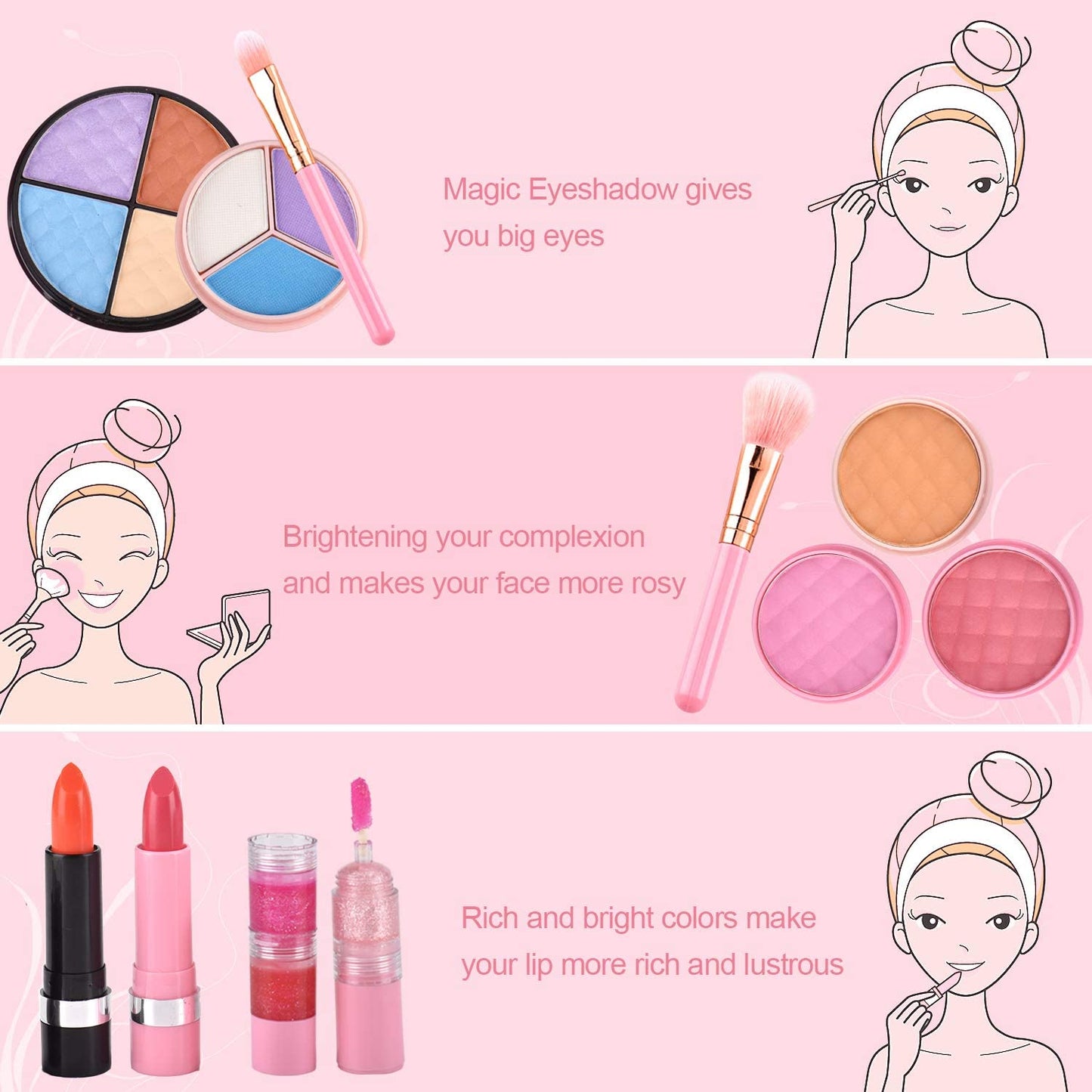 21 Pcs Kids Makeup Kit for Girl, Washable Makeup Toy Set, Safe & Non-Toxic,Real Cosmetic Beauty Set for Kids Play Game Halloween Christmas Birthday Party