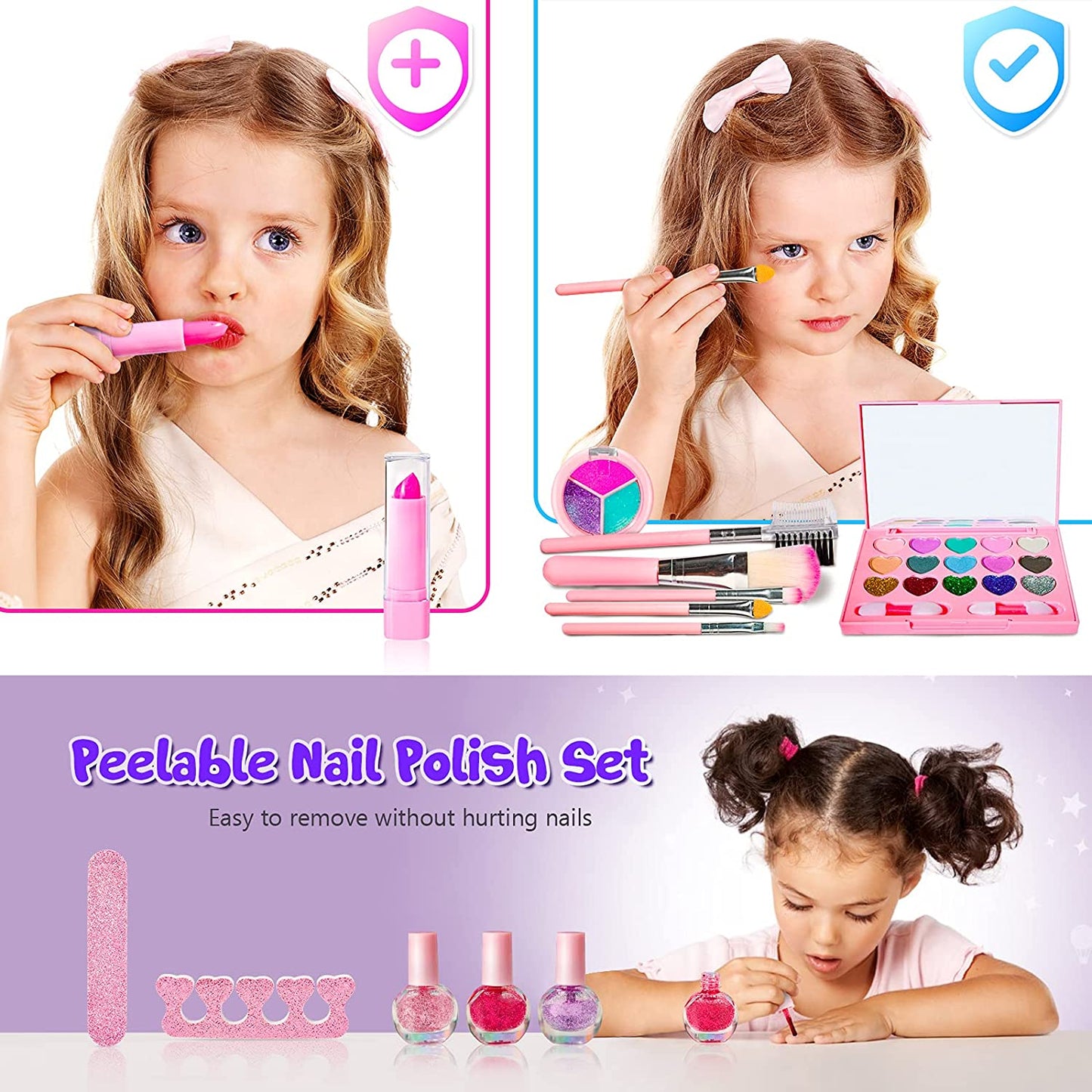 Kids Makeup Kit for Girls 2021 New Upgrade, Pretend Play Toys Washable Make Up Set with Cosmetics Bag Lipstick,Brush,Mirror, Halloween Christmas Party Birthday Gift Toys for Girl Aged 3 4 5 6 7 8