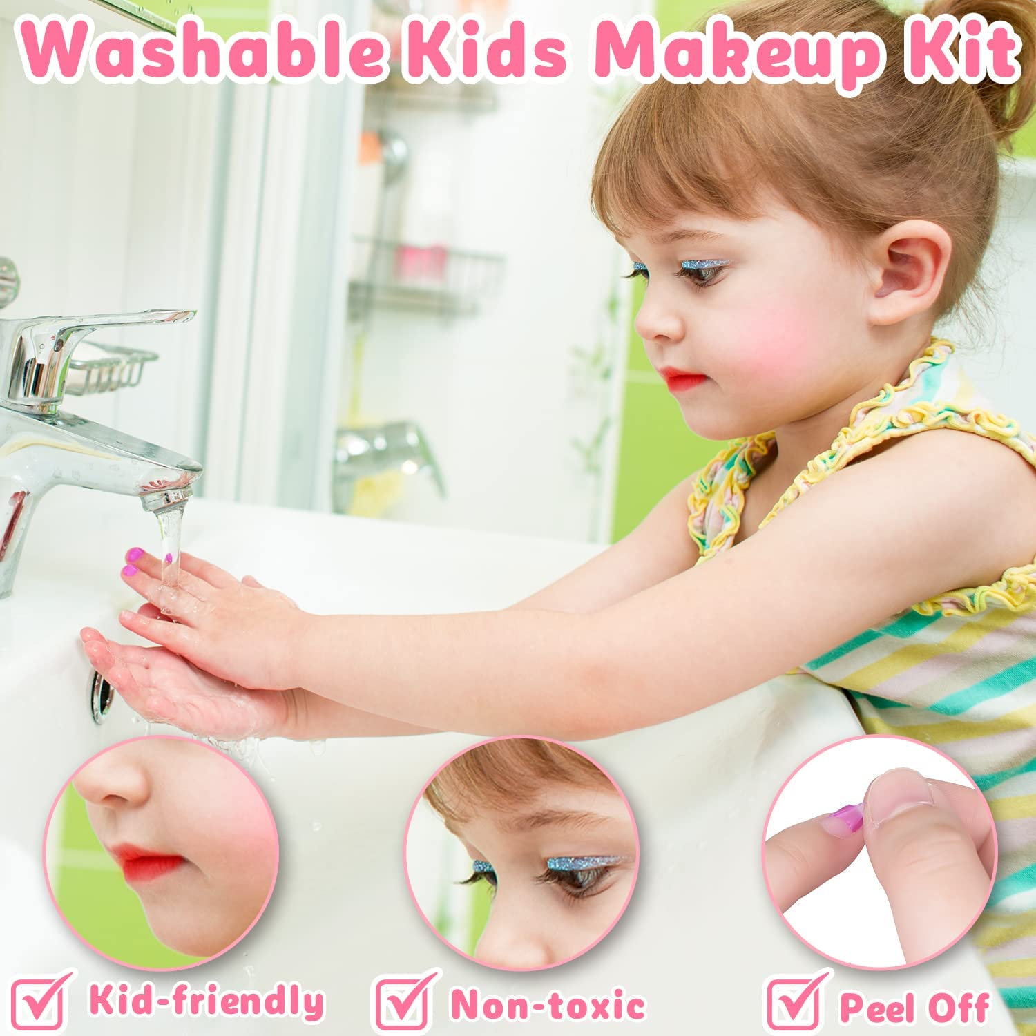 56 Pcs Real Kids Makeup Kit for Girls, Washable Pretend Play