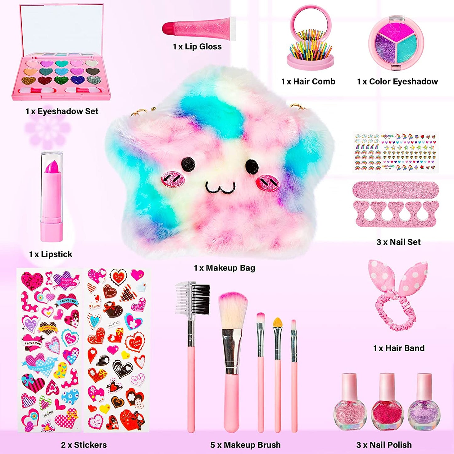 Kids Makeup Kit for Girls 2021 New Upgrade, Pretend Play Toys Washable Make Up Set with Cosmetics Bag Lipstick,Brush,Mirror, Halloween Christmas Party Birthday Gift Toys for Girl Aged 3 4 5 6 7 8