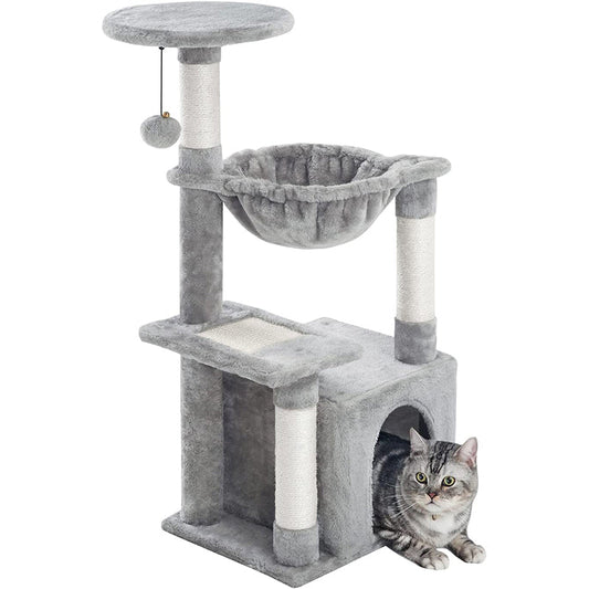 Cat Tree, Small Cat Condo Towe with Hammock, Sisal Scratchingh Posts for Kitten