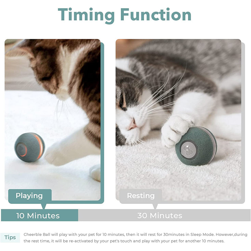 Smart Interactive Cat Toy, Automatic Moving Bouncing Rolling Ball for Indoor Cat Kitten Birthday Gift, Self Rotating Ball with Lights and Bell, USB Rechargeable Green