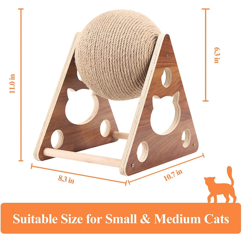 Cat Scratcher Toy, New Upgraded Natural Sisal Cat Scratching Ball Built-in Bell,Cat Scratching Stuff for Cats & Kittens, Interactive Solid Wood Scratcher Indoor Cats Toy for Small Medium