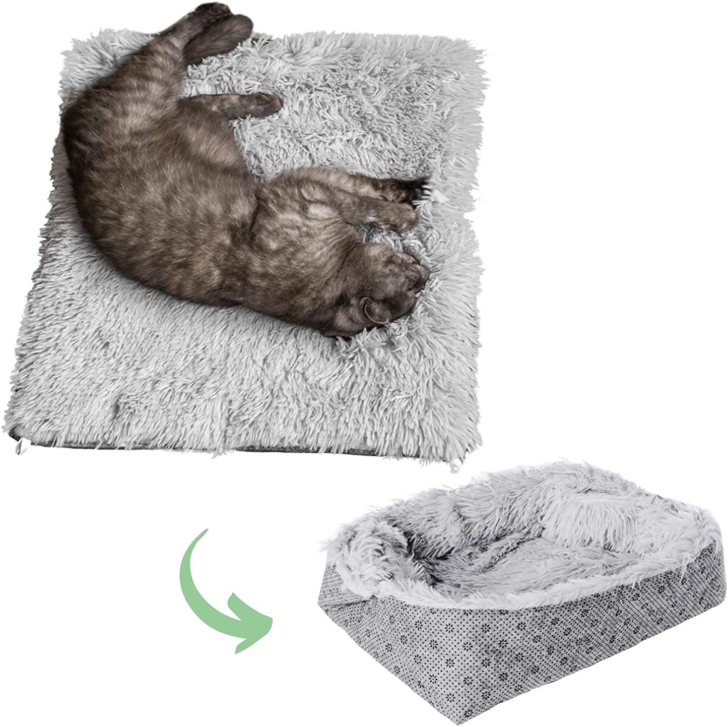 Warming Cat Bed Mat, Machine Washable Plush Non-Skid Convertible, for Indoor and Carrier