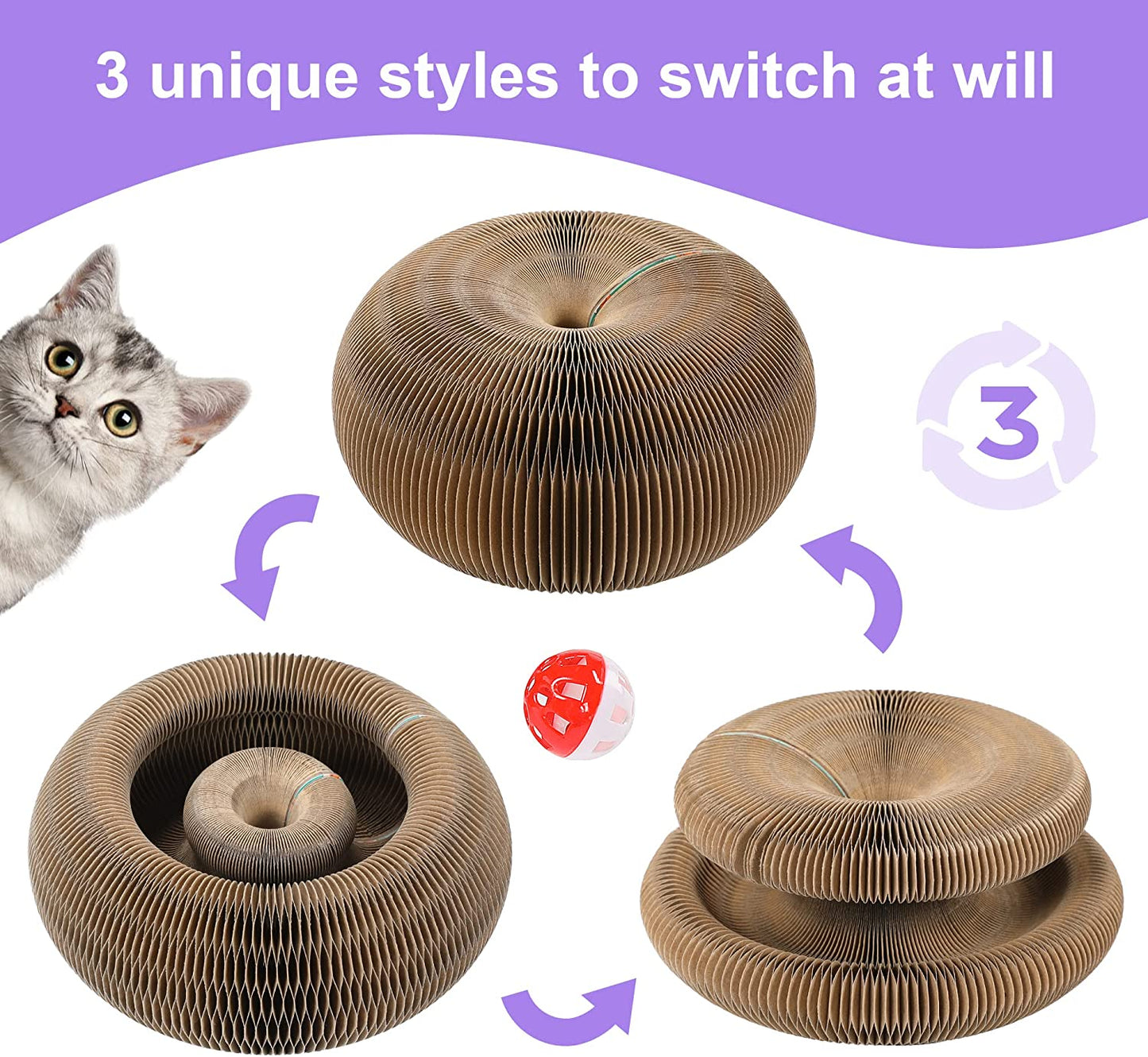 Cat Scratching Board, Interactive Scratch Pad Cat Toy with Toy Bell Ball