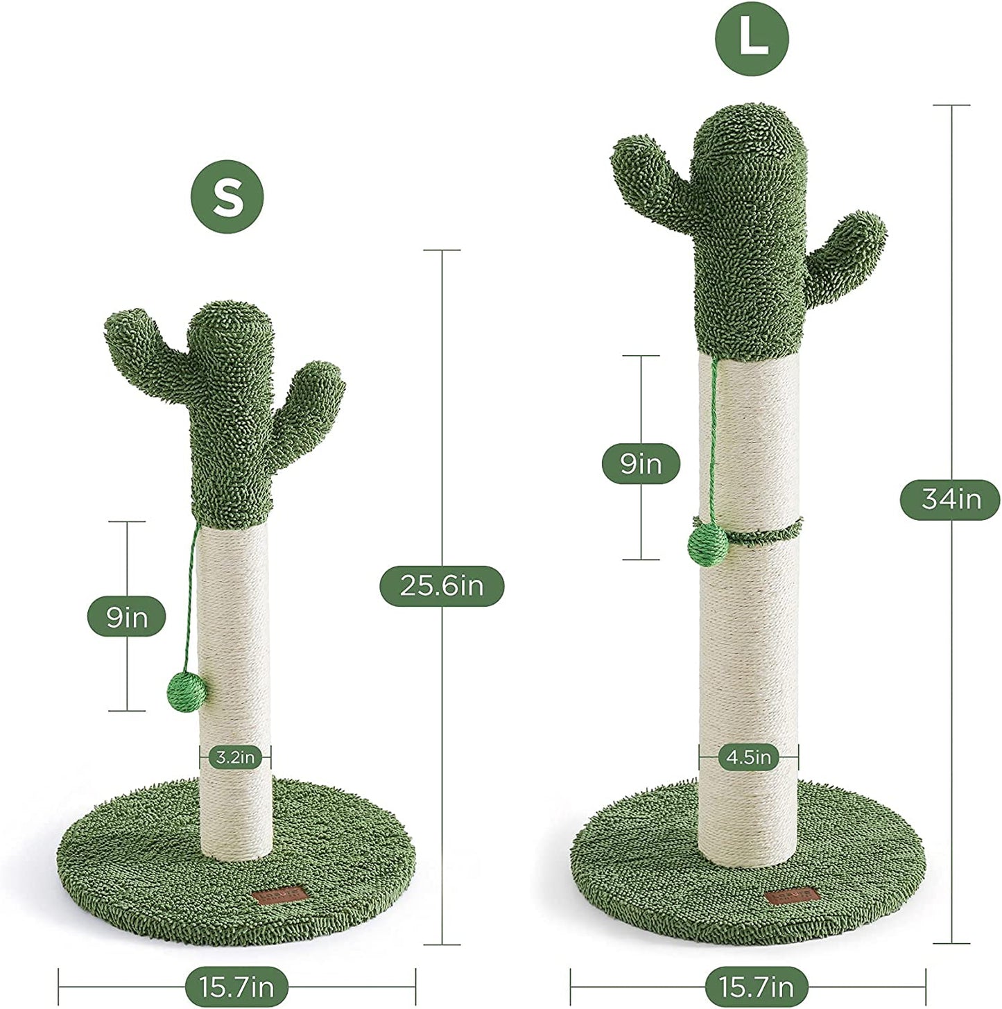 Cactus Sisal Rope Cat Scratcher with Hanging Ball for Cats and Kittens