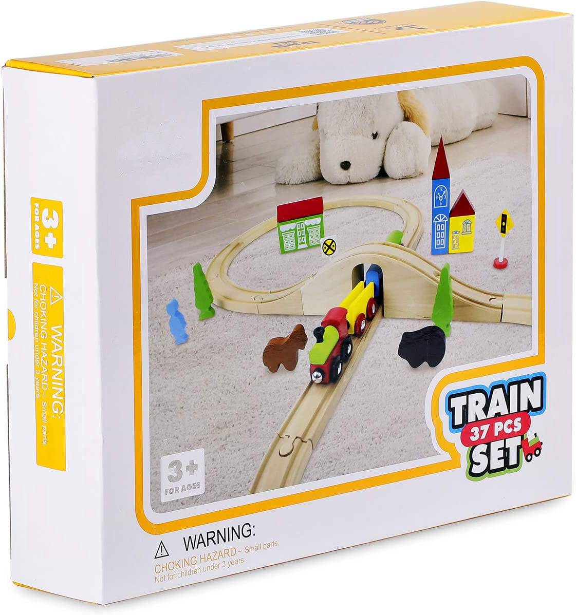 Onekey Wooden Train Set for Toddler with Double-Side Train Tracks Fits Brio, Thomas, Melissa and Doug, Kids Wood Toy Train for 3,4,5 Year old Boys and Girls