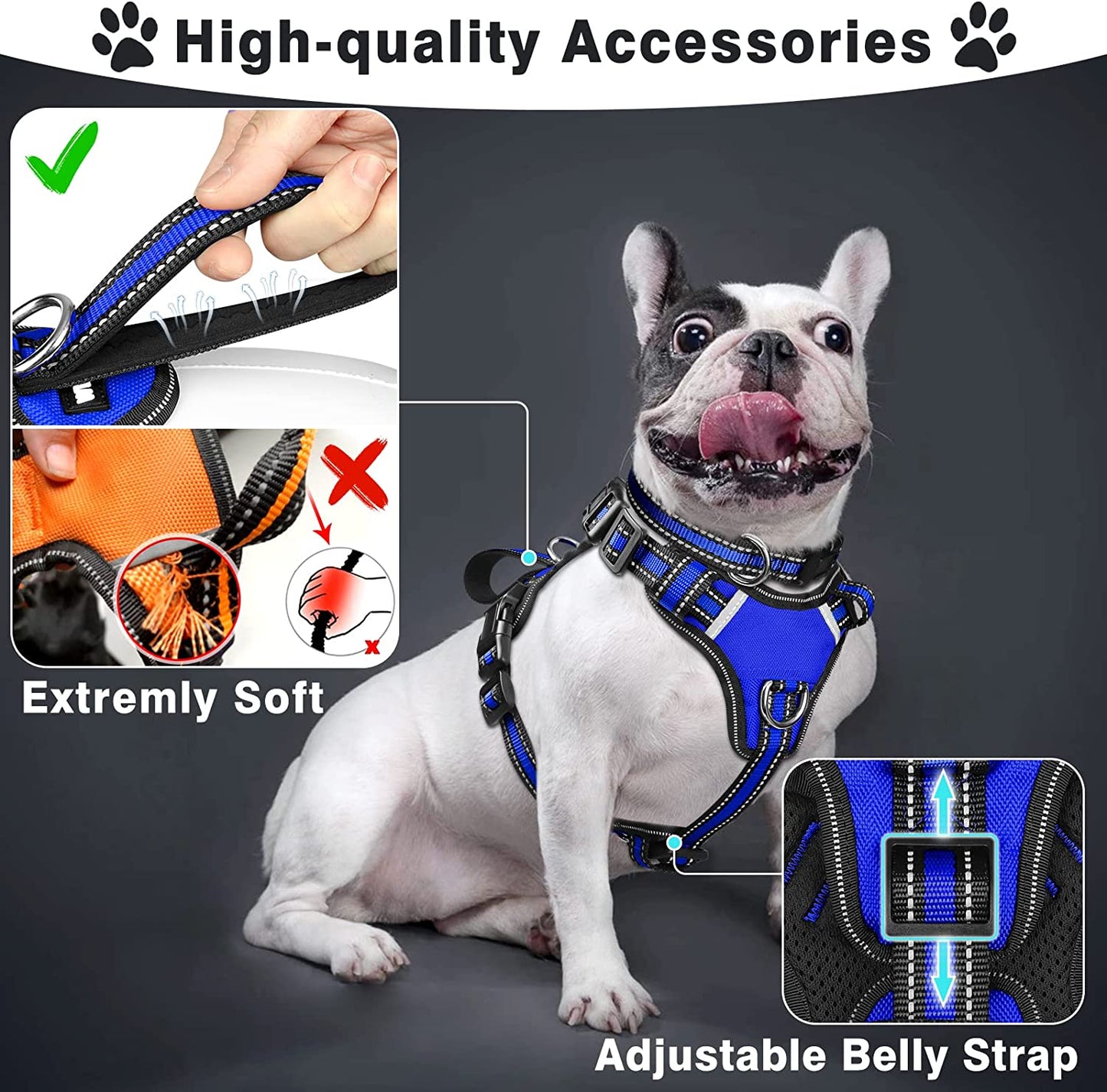 Caando Pet Harness Collar and Leash Set, All-in-one Reflective Dog Harness No Pull with Adjustable Buckles for Puppies, Small, Medium, Large, and Extra-Large Dogs