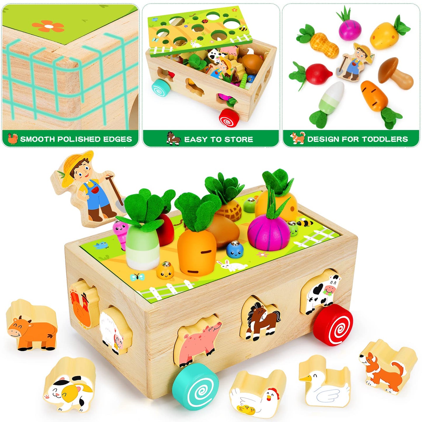 Onekey Wooden Montessori Toys for Toddlers Girl and Boy, Wooden Farm Animals Toys Gifts for Toddlers Age 2 3 4 Year Old, Wood Educational Shape Sorter Toys for Kids 1-3 Learning Fine Motor Skills