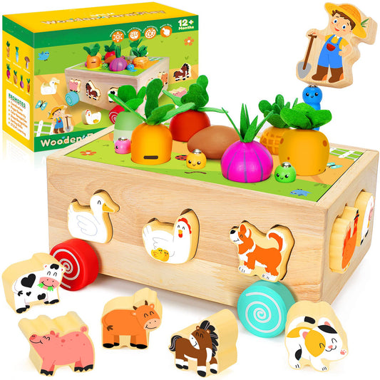 Onekey Wooden Montessori Toys for Toddlers Girl and Boy, Wooden Farm Animals Toys Gifts for Toddlers Age 2 3 4 Year Old, Wood Educational Shape Sorter Toys for Kids 1-3 Learning Fine Motor Skills