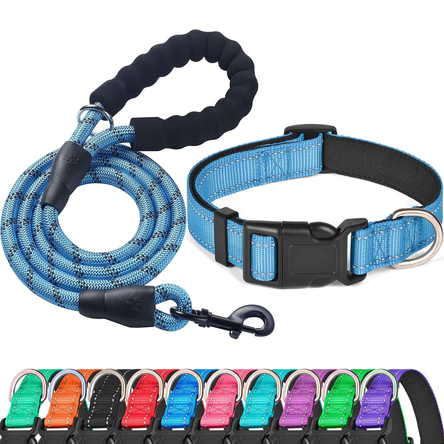 Petrue Reflective Dog Collar Padded with Soft Neoprene Breathable Adjustable Nylon Dog Collars for Small Medium Large Dogs